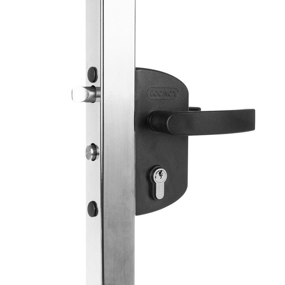 Grindlås Locinox för profilgrindar, låsbart med nyckel.