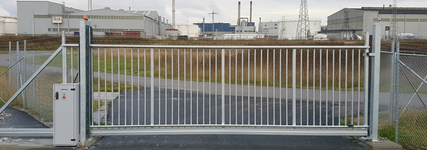 Vi säljer alla typer av grindar till industritomter. Skjutgrindar, slaggrindar och vikgrindar.