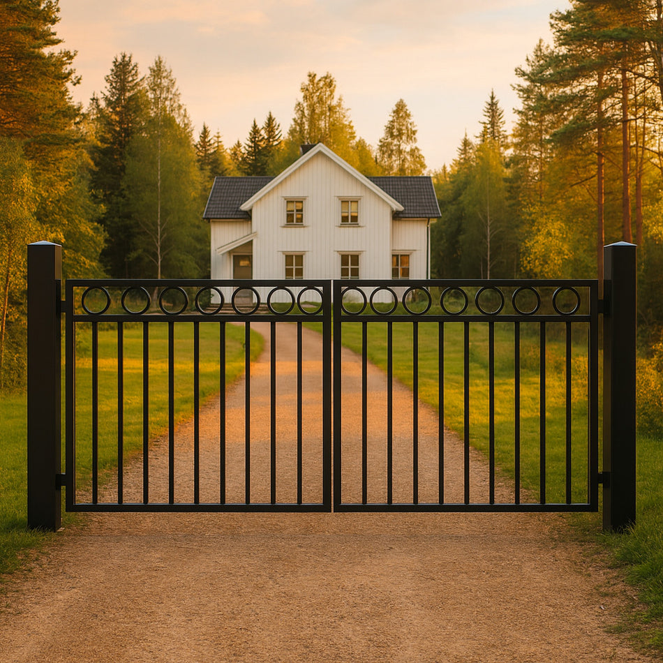 Nyckelby är en elegant smidesgrind med tidlös form och återhållsamma detaljer som smälter in i de flesta miljöer. Den ger ett lyft både till privata villatomter och till mer representativa entréer.