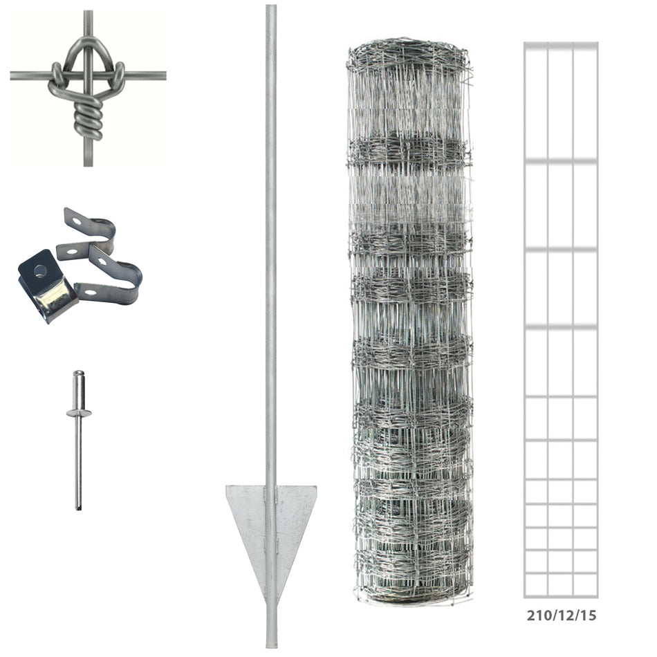 Viltvägnät 210 cm - 100m "Vingstolpe" - Komplett