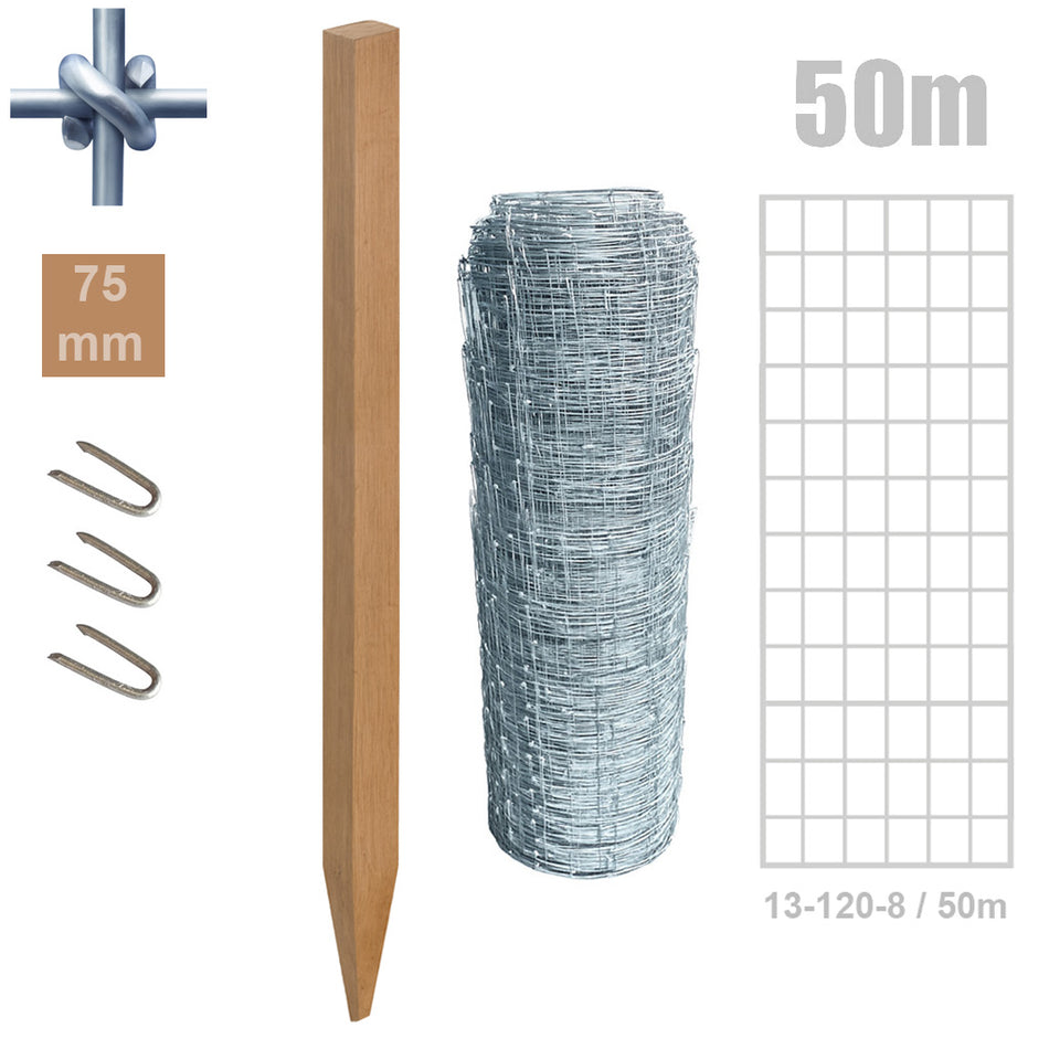 Fårstängselpaket 50m -  X-knut med Ekstolpar - Höjd 1200mm